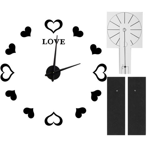 Jeffergarden Horloge murale innovante bricolage acrylique miroir Surface autocollant mural horloge pour la décoration de la maison noir
