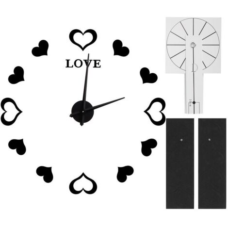 Jeffergarden Horloge murale innovante bricolage acrylique miroir Surface autocollant mural horloge pour la décoration de la maison noir