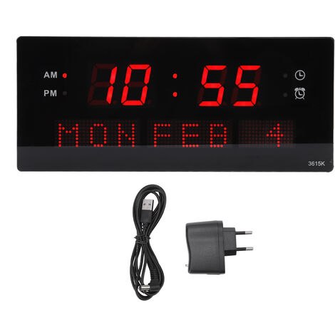 Jeffergarden Horloge murale LED décorative, cadre noir, Style élégant, trous de suspension, affichage numérique, horloge de bureau électrique, 100 à 240V, prise ue