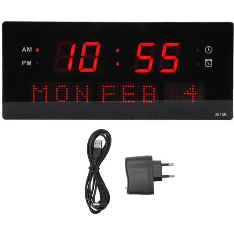 Jeffergarden Horloge murale LED décorative, cadre noir, Style élégant, trous de suspension, affichage numérique, horloge de bureau électrique, 100 à 240V, prise ue