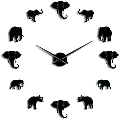 YB Eosnow Horloge murale Unique en forme d'éléphant, miroir acrylique suspendu, décoration pour la maison, DIY bricolage