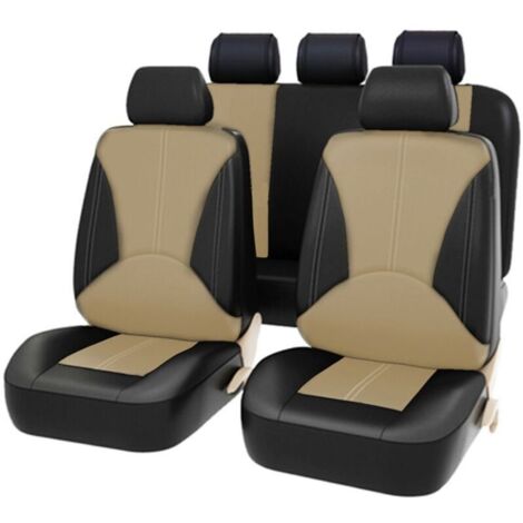 Jeffergarden Housses de siège auto 9 pièces, housses de protection universelles en cuir respirant, ensemble complet d'accessoires intérieurs pour SUV,Beige