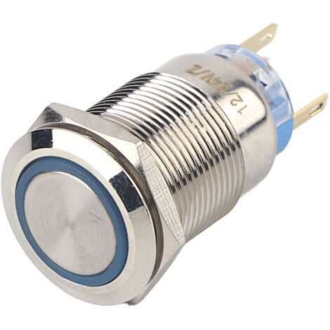 Jeffergarden Interrupteur à bouton-poussoir autobloquant étanche en acier inoxydable 19 mm 12-24 V avec LED bleue