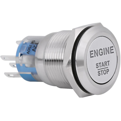 Jeffergarden Interrupteur à bouton-poussoir de démarrage/arrêt moteur de voiture avec LED blanche 12 V en acier inoxydable argenté