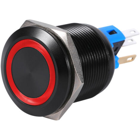 Jeffergarden Interrupteur à bouton-poussoir étanche 22 mm 12 V-24 V à verrouillage automatique avec LED rouge