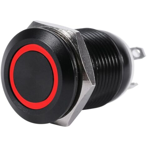 Jeffergarden Interrupteur à bouton-poussoir momentané pour voiture avec éclairage LED 12 mm, boîtier noir, 2 A