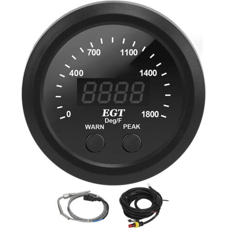 Jeffergarden ‌Jauge de température des gaz d'échappement‌ – Capteur 0-1800°F, écran LED rouge 52mm ultra-fin 12V. ‌Universelle, précise‌.