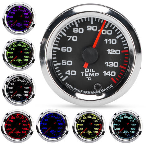 Jeffergarden Jauge de température d'huile 52mm/2.0in 40140℃ Affichage 7 couleurs rétroéclairage cadran noir pour voitures 12V