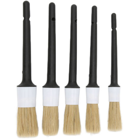 Jeffergarden Jeu de brosses de détail automobile, 5 pièces, pour le nettoyage de l'intérieur et de l'extérieur de la voiture, siège en cuir d'échappement du moteur, blanc et gris