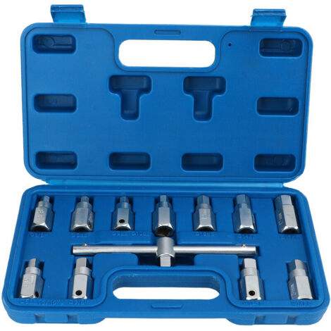 Jeffergarden Jeu de douilles de clé de vidange, 12 pièces, clé de carter d'huile d'essieu, outils de réparation de voiture en acier pour bote de vitesses de moteur