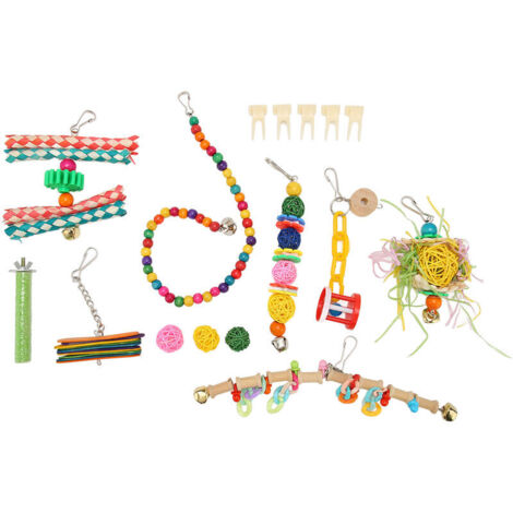 Jeffergarden Jouet à mcher balanoire pour oiseaux, 15 pièces, coloré, résistance aux morsures, perroquet, ensemble de jouets pour pinsons, perruches, perruches, calopsittes
