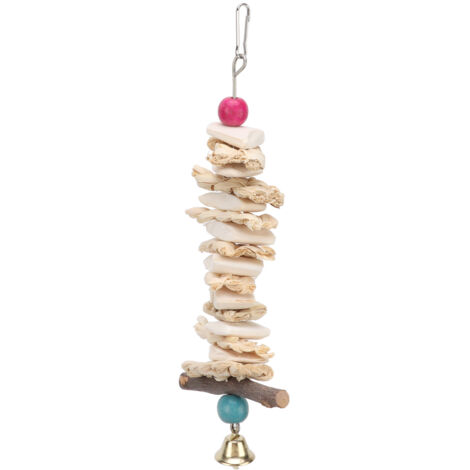 Jeffergarden Jouets en os de seiche, jouets à mcher pour perroquets suspendus avec cloche pour perroquets gris africains, perruche 25cm/9,8 pouces