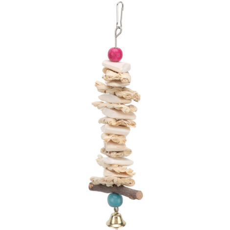 Jeffergarden Jouets en os de seiche, jouets à mcher pour perroquets suspendus avec cloche pour perroquets gris africains, perruche 25cm/9,8 pouces