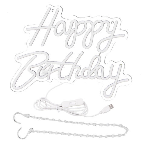 Jeffergarden Joyeux anniversaire lettre LED lumières romantique néon signe acrylique joyeux anniversaire décoration pour fête barre blanc froid