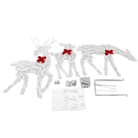 Jeffergarden Juego familiar de ciervos navideños iluminados, decoración de patio al aire libre con luces LED, lazos rojos, decoración de jardín de renos para madre e hijo, 3 piezas