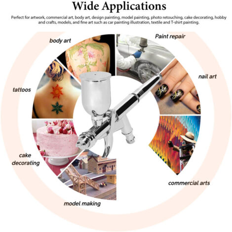 Jeffergarden Kit aérographe T217A, kit aérographe 0,5 mm, comprend un godet de peinture de 15 cc, adapté à la peinture de maquettes de voitures, au maquillage, au nail art et à la décoration de gâteau