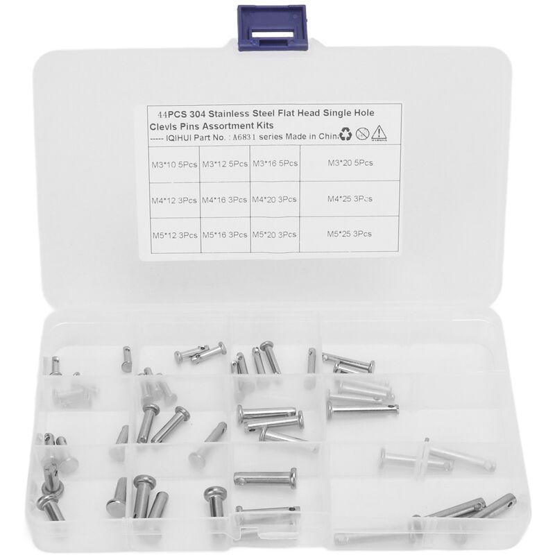 Jeffergarden - Kit d'assortiment de broches rondes en forme de t à tête plate, 12 tailles, en acier inoxydable, à trou unique, pour voiture, 44 pièces