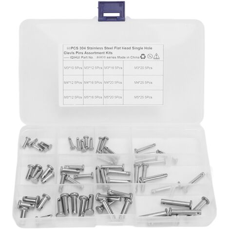 Jeffergarden Kit d'assortiment de broches rondes en forme de T à tête plate, 12 tailles, en acier inoxydable, à trou unique, pour voiture, 60 pièces