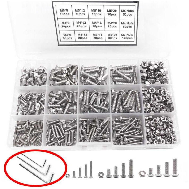 Kit d'assortiment d'écrous de vis à tête cylindrique en acier inoxydable, 500 pièces, M3 M4 M5, pour la fabrication Automobile - Jeffergarden