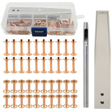 Jeffergarden  Kit de bavures de Rivets en cuivre, Rivets en cuivre avec Setters, goujons antirouille, outil d'artisanat cuir bricolage pour sac à vêtements, ceinture Style C