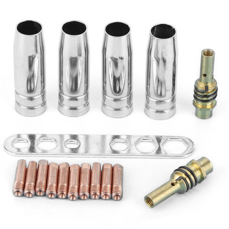 Jeffergarden Kit de buses de torche de soudage 17 pièces/ensemble, embouts de Contact 0.8mm, support de buse MIG MAG adapté pour Binzel 15AK