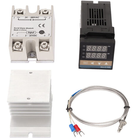 Jeffergarden Kit de contrôle de température pour ferme 100-240 V avec dissipateur thermique à thermocouple de type K et relais statique 25 A
