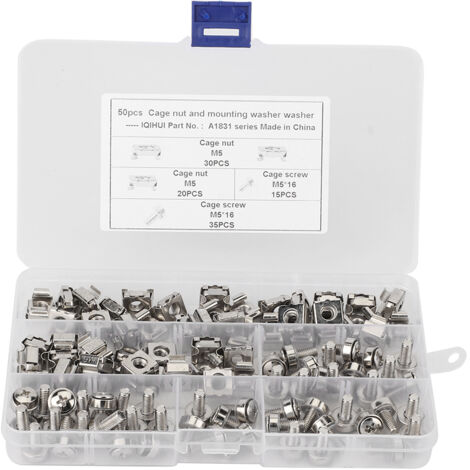 Jeffergarden Kit de montage avec écrous cage M5 et vis M5x16 pour cadre à trous carrés de véhicule