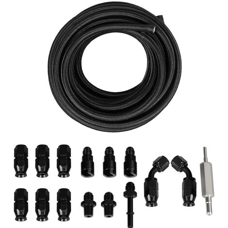 Jeffergarden Kit de raccord de ligne de carburant 6AN 3/8in Flexible PTFE Nylon tuyau de raccord de gaz d'huile adapté au système LS Swap EFI