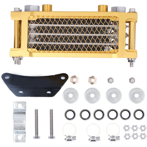 Jeffergarden Kit de refroidisseur d'huile moteur universel radiateur doré avec accessoires de montage pour moto 125cc-250cc Dirt Pit Bike ATV