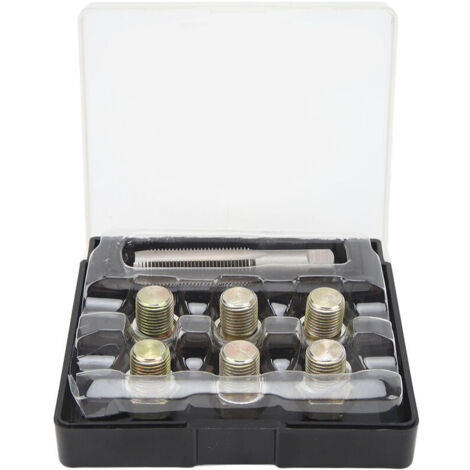 Jeffergarden Kit de réparation de filetage de bouchon de vidange d'huile, Kit d'outils de refiletage de vis de carter d'huile M13 X 1.5mm 13 pièces