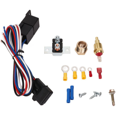 Jeffergarden Kit de Thermostat de Ventilateur de Refroidissement électrique, Kit de Fil de Relais de Contrôle de Thermostat de Ventilateur de Radiateur électrique 12 V Complet pour Voitures, Camions,