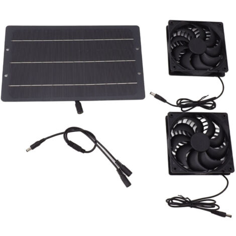 Jeffergarden Kit de ventilateur à panneau solaire 10W, double ventilateur d'extraction à énergie solaire résistant aux intempéries, montage mural pour poulaillers, serres, hangars