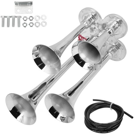 Jeffergarden Klaxon à Air à 4 trompettes, Super fort, 135db, en Zinc chromé, pour Semi-ramassage 12V/24V, RV SUV