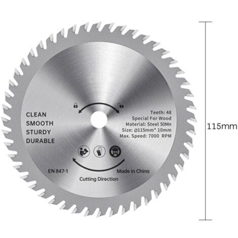 Jeffergarden Lame de scie circulaire 115 mm TCT Coupe-bois en acier allié 48 dents Scies de finition en carbure pour la coupe du bois Arbre lisse de 1-1/4 pouce (32 mm)