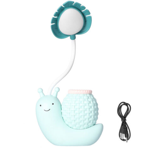 Jeffergarden Lampe de bureau LED avec porte-stylo multifonction, chargement USB, lumière mignonne pour étudiants et enfants, bleue