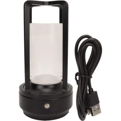 Jeffergarden Lampe de Table sans fil, abat-jour en cristal, 3 températures de couleur, commande tactile, LED rechargeable par USB, lampe de bureau pour la maison, noire
