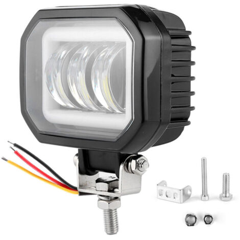 Jeffergarden Lampe de travail LED carrée étanche 3,5 pouces 6000K 30W avec yeux d'ange pour voiture, quad, bateau et véhicule tout-terrain (blanc froid)