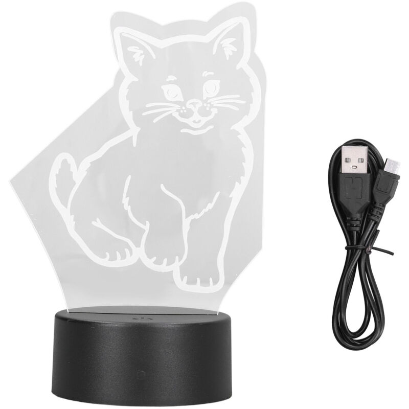 Jeffergarden Lampe LED 3D en forme de chat, couleurs réglables, lumière douce et chaude, sre, Durable, opération facile, USB ou batterie, veilleuse 3D