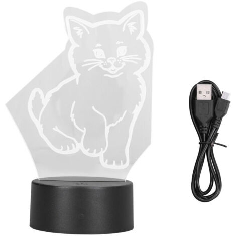 Jeffergarden Lampe LED 3D en forme de chat, couleurs réglables, lumière douce et chaude, sre, Durable, opération facile, USB ou batterie, veilleuse 3D