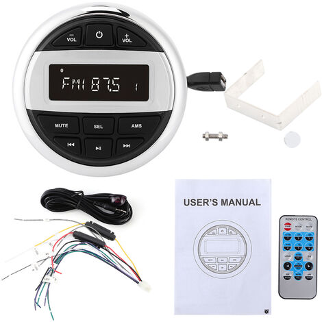 Jeffergarden Lecteur MP3 Bluetooth étanche numérique stéréo FM AM Audio Radio USB charge pour bateau marin Yacht moto