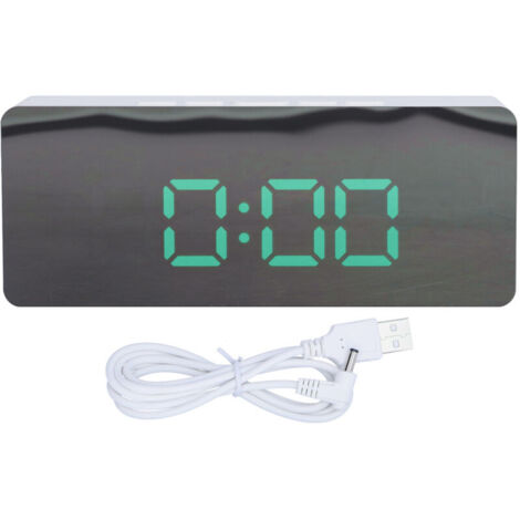 Jeffergarden LED miroir réveil horloge numérique avec mode Snooze pour chambre salon maison bureau décor coque blanche (TS-S69-G)