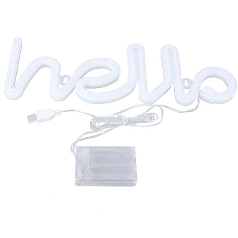 PRENFLE Jeffergarden Led Neon Sign Light, Hello Letters Wall Decor Lampe USB/à Piles pour la Chambre à Coucher Bar Wedding Party Hotel Shop Restaurant Décoration(Mauve)