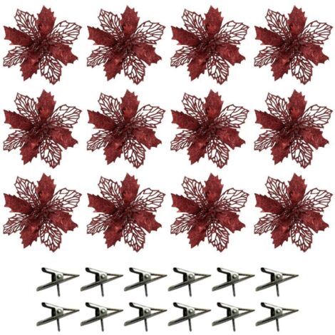 Jeffergarden (Lot de 1) Ornement de sapin de Noël octogonal en forme de fleur, ajouré et pailleté, recouvert de poudre dorée, 16 cm