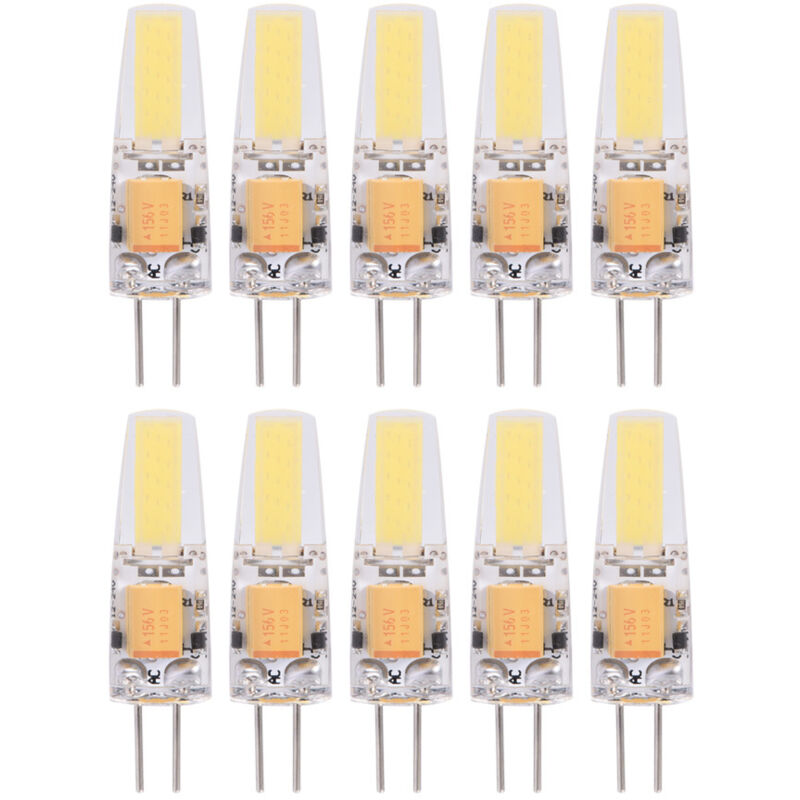 Jeffergarden Lot de 10 ampoules LED COB G4 AC/DC 12-24 V, non dimmables, avec douilles en silicone (blanc chaud)