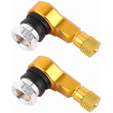 Jeffergarden Lot de 2 bouchons de valve universels 11,3 mm pour pneus de moto en aluminium, coudés à 90°, couleur or.