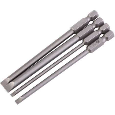 Jeffergarden Lot de 4 embouts de tournevis magnétiques à fente de 100 mm en acier allié S2, tige hexagonale de 6,35 mm, 3 à 6 mm