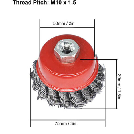 Jeffergarden Lot de 5 brosses métalliques torsadées pour le décapage de la rouille, filetage M10.