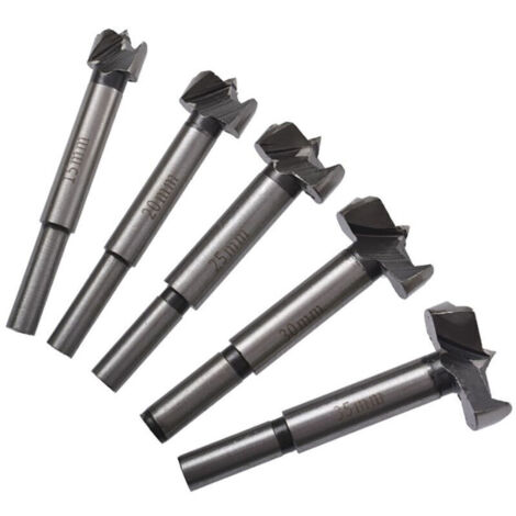 Jeffergarden Lot de 5 mèches Forstner de 15, 20, 25, 30 et 35 mm pour le perçage et l'alésage. Outil d'ouverture de trous pour charnières en acier (45 mm) pour le travail du bois.