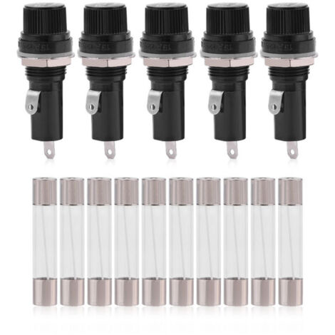 Jeffergarden Lot de 5 porte-fusibles pour montage sur panneau électrique, compatibles avec 6 fusibles en verre 30 A (125 V CA, 15 A / 250 V CA, 10 A)