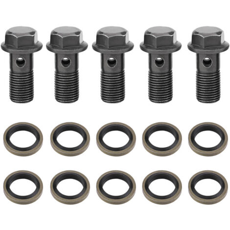 Jeffergarden Lot de 5 vis banjo et rondelles pour maître-cylindre d'étrier de frein de moto M10 x 1,0 mm
